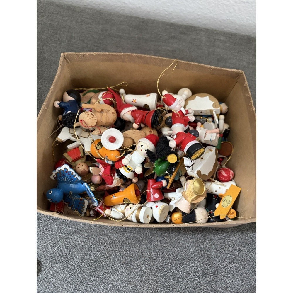 Large Lot ~100 Vintage Wooden Miniature Christmas Ornaments & Standing Trinkets